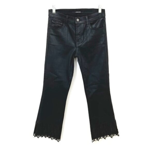 J Brand Denim - J Brand Selena Coated Lace-Detail Crop Bootcut Jeans in Black Out